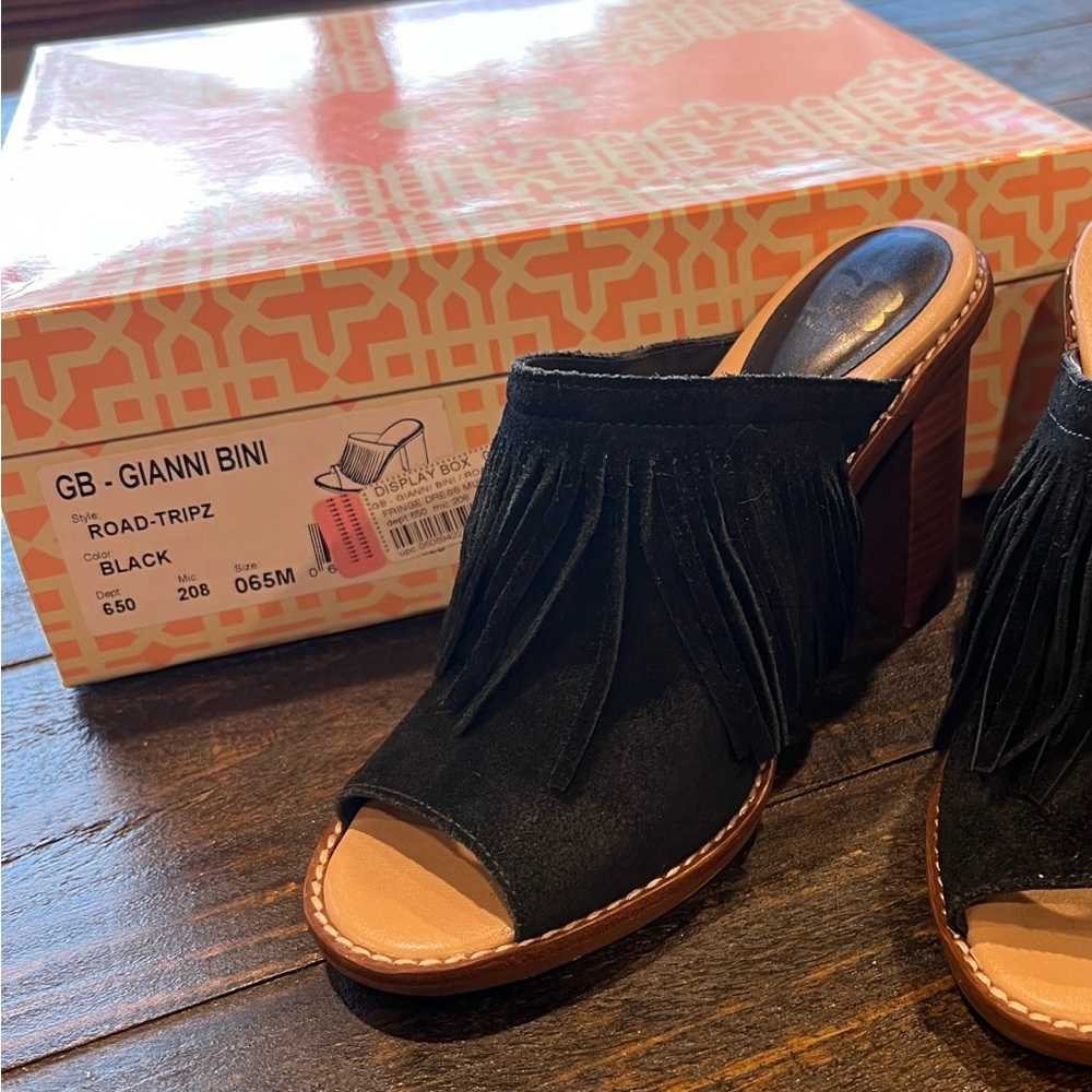 Gianni Bini, Fringed Black Mules, Size 6.5